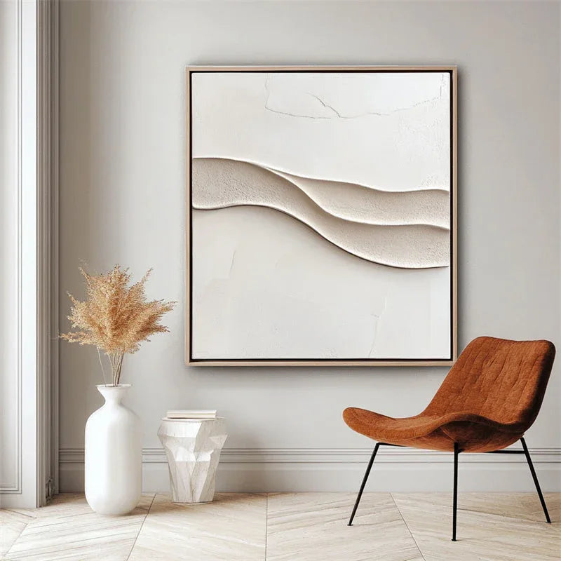 Serene Waves Abstract Art-Minimalist 3D Wave Texture Wall Art in Modern Interior Design - artextured