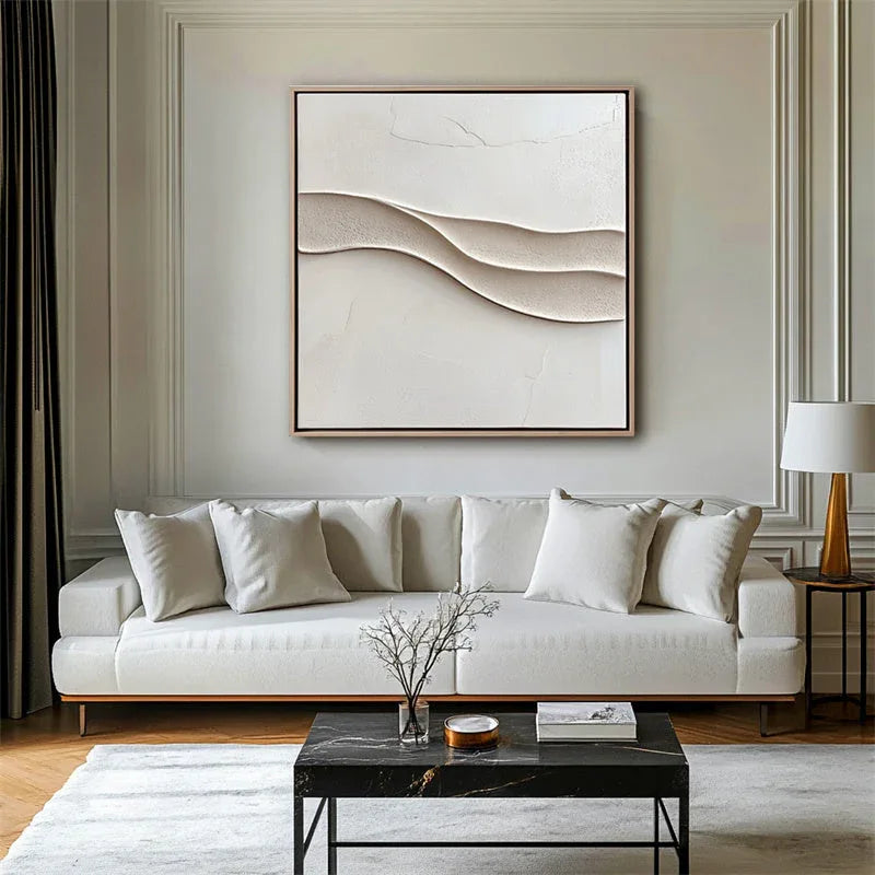 Serene Waves Abstract Art-Minimalist 3D Wave Texture Wall Art in Modern Interior Design - artextured
