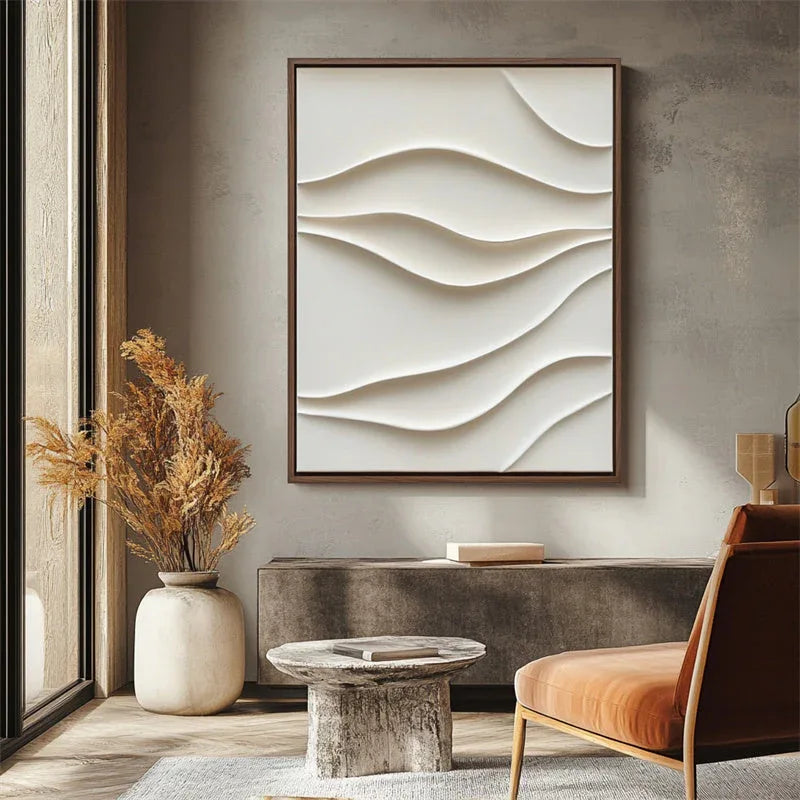 Ethereal Waves-Minimalist Style Soft White Wave Pattern Three-Dimensional Texture Wall Art - artextured