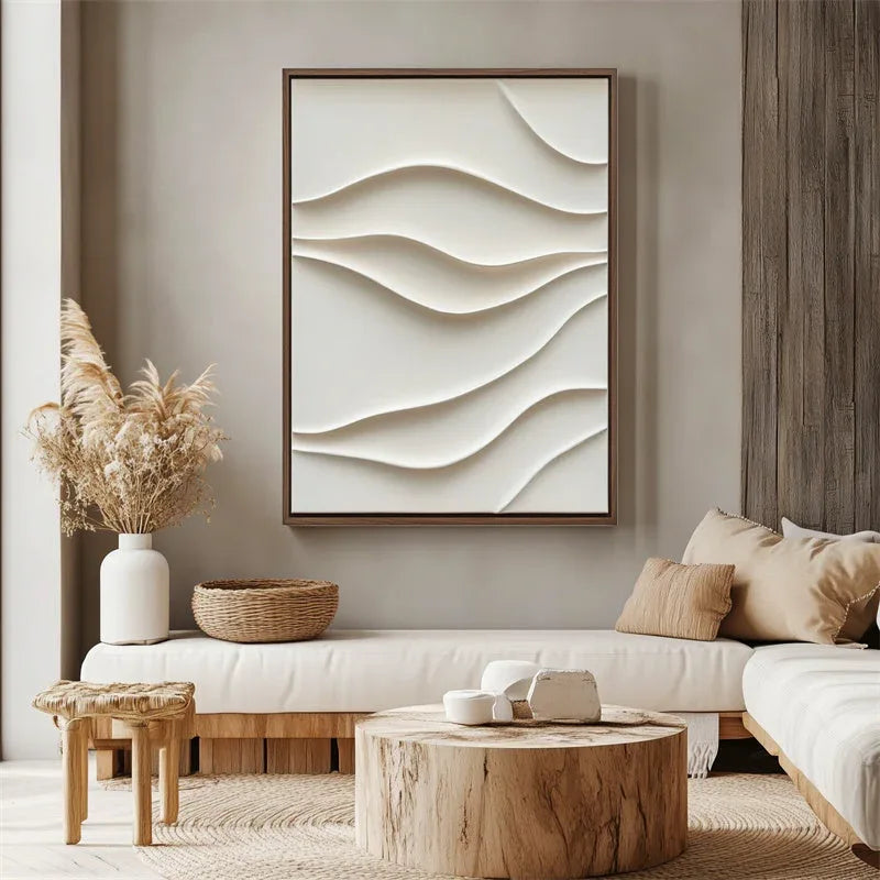 Ethereal Waves-Minimalist Style Soft White Wave Pattern Three-Dimensional Texture Wall Art - artextured