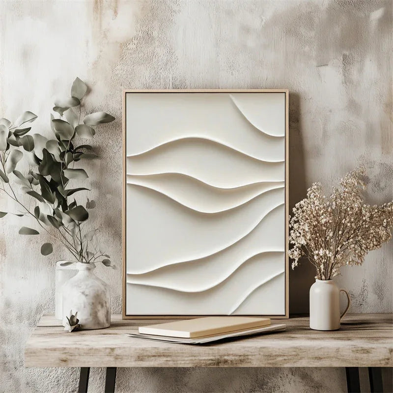 Ethereal Waves-Minimalist Style Soft White Wave Pattern Three-Dimensional Texture Wall Art - artextured