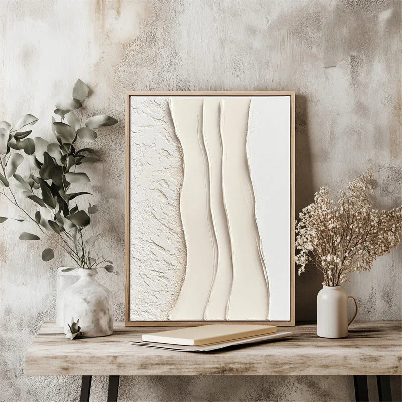 Warm White Flow-Abstract Minimalist Textured Canvas Art for Elegant Interiors - artextured