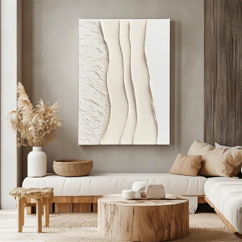 Warm White Flow-Abstract Minimalist Textured Canvas Art for Elegant Interiors - artextured