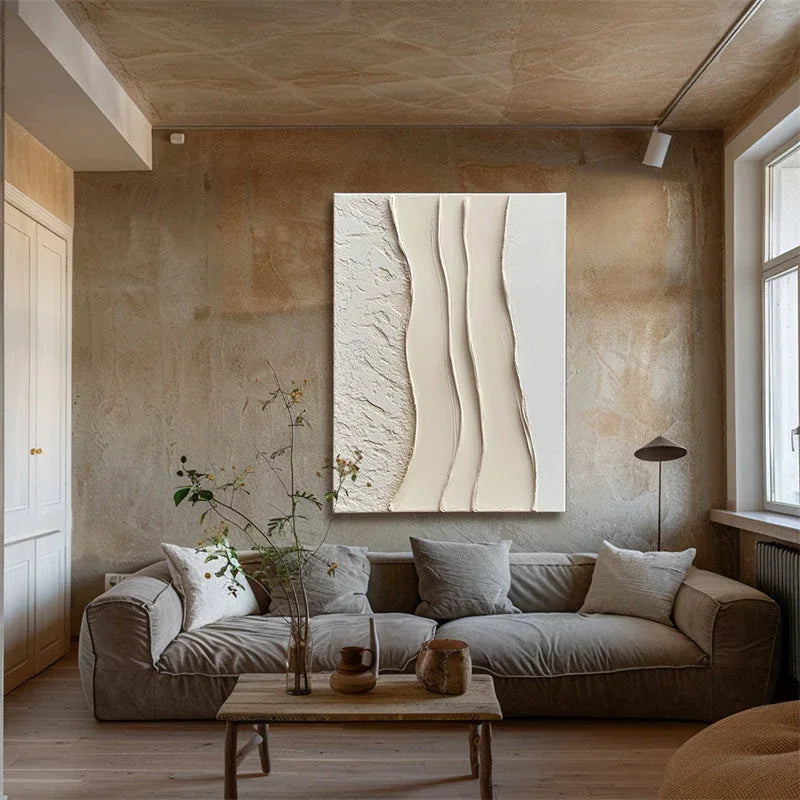 Warm White Flow-Abstract Minimalist Textured Canvas Art for Elegant Interiors - artextured