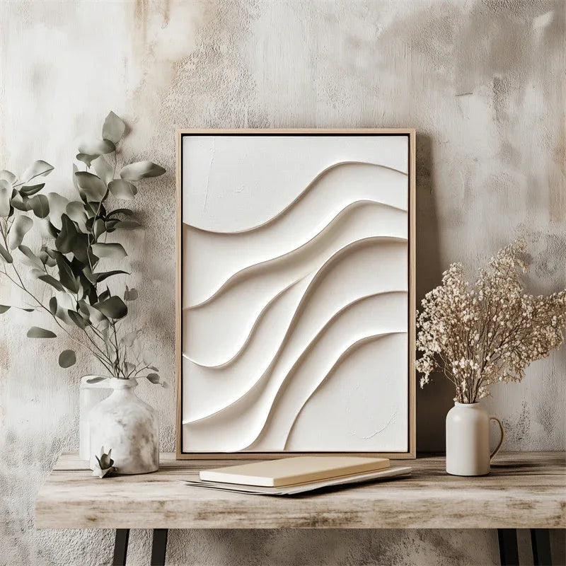 Serene Waveform-Minimalist Vertical Three-Dimensional Water Ripple Wabi Sabi Style Textured Wall Art - artextured