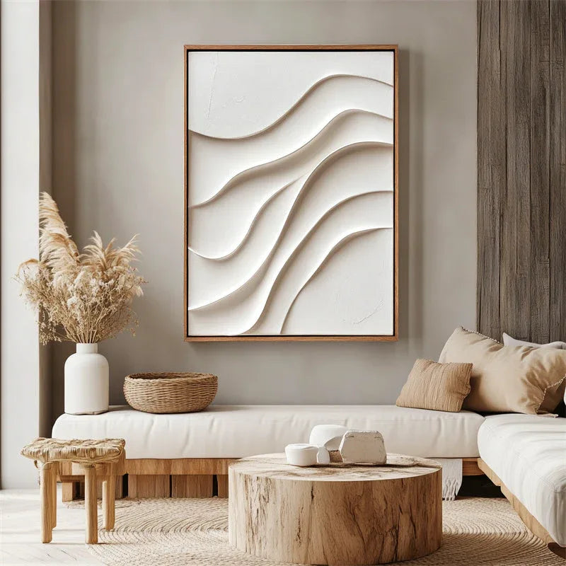 Serene Waveform-Minimalist Vertical Three-Dimensional Water Ripple Wabi Sabi Style Textured Wall Art - artextured