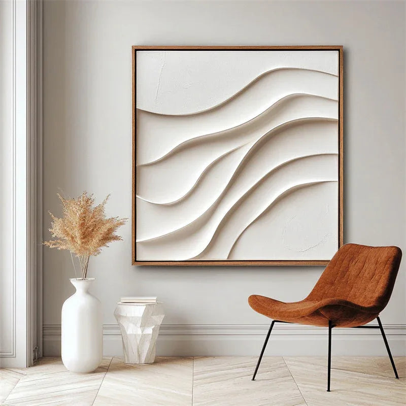Serene Waveform-Minimalist Vertical Three-Dimensional Water Ripple Wabi Sabi Style Textured Wall Art - artextured