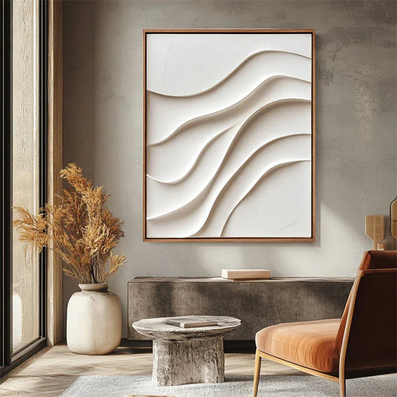 Serene Waveform-Minimalist Vertical Three-Dimensional Water Ripple Wabi Sabi Style Textured Wall Art - artextured