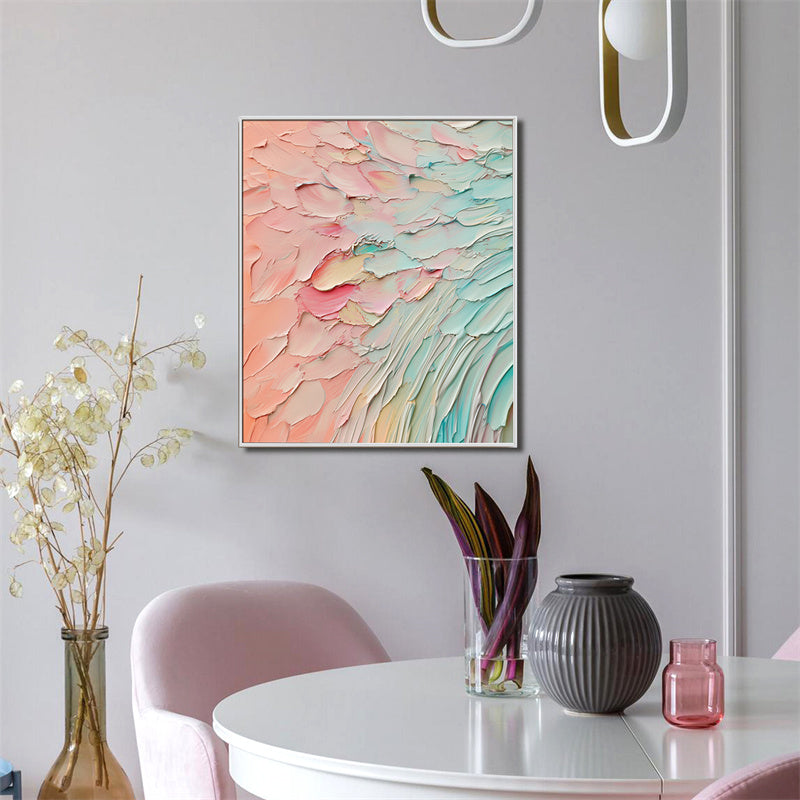 Floral Essence-Hand drawn 3D Pink Green Petal Stacking Beauty Texture Wall Art