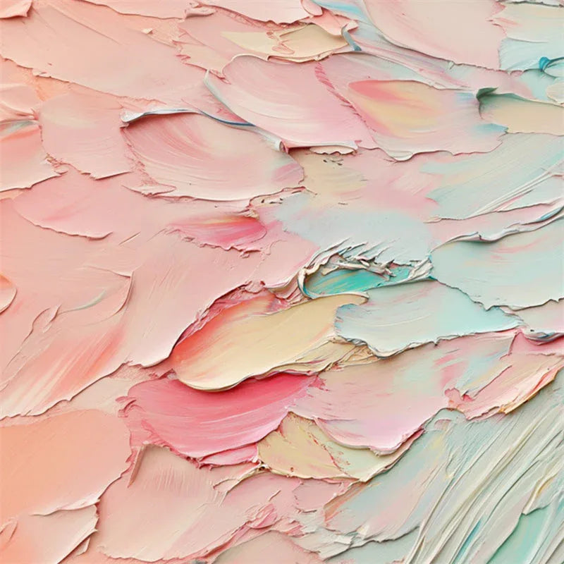 Floral Essence-Hand drawn 3D Pink Green Petal Stacking Beauty Texture Wall Art - artextured