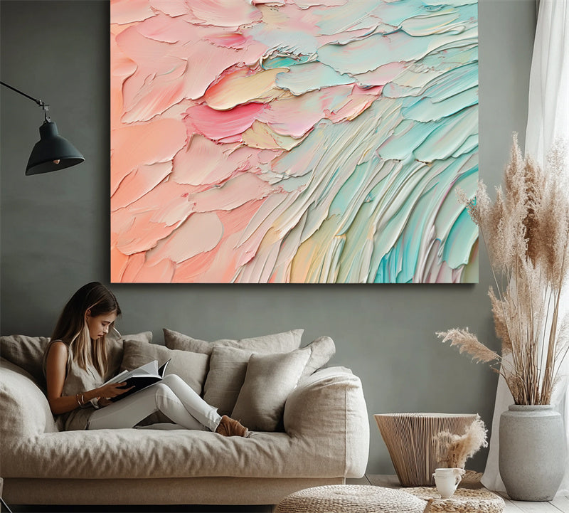 Floral Essence-Hand drawn 3D Pink Green Petal Stacking Beauty Texture Wall Art