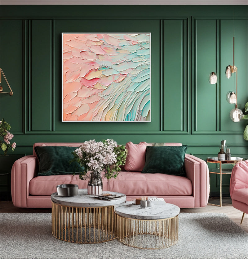 Floral Essence-Hand drawn 3D Pink Green Petal Stacking Beauty Texture Wall Art