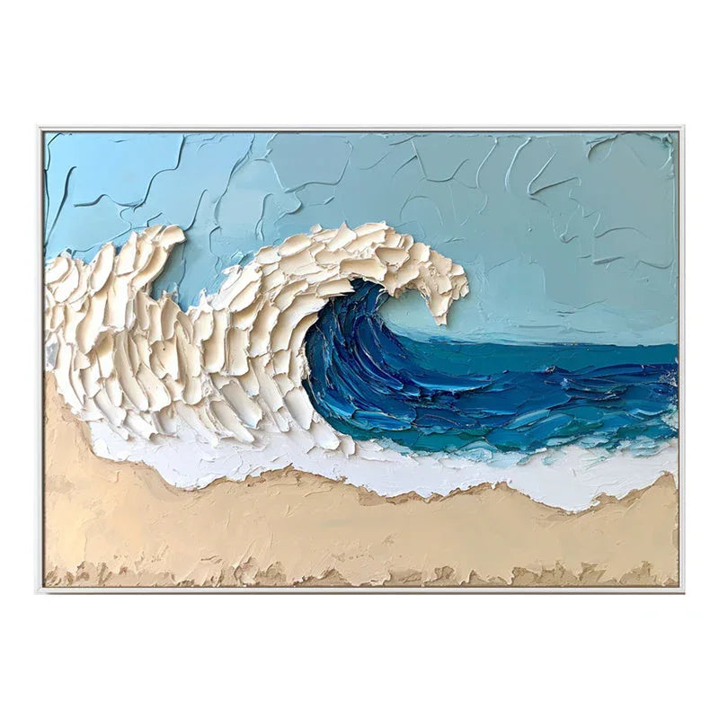 Azure Tide Canvas Art-Modern Minimalist Blue White Brown Seaside Thick Painted Abstract Wall Art - artextured