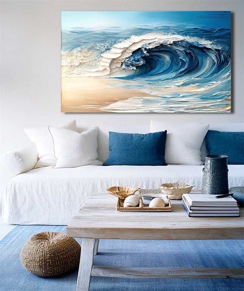 Ocean's Symphony-The Art of Three Dimensional Thick Coating Wave Beach Abstract Texture Wall in Modern Home Design - artextured