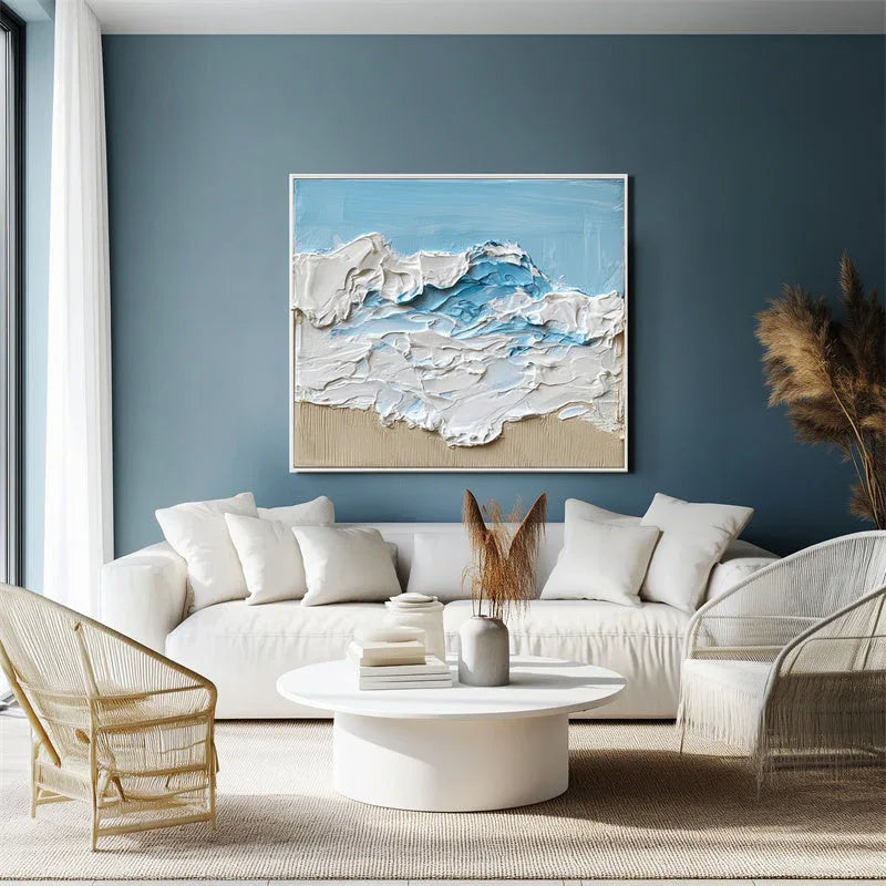 Azure Tides-Three Dimensional Thick Painted Seaside Wave Scenery Abstract Oil Painting Wall Art - artextured