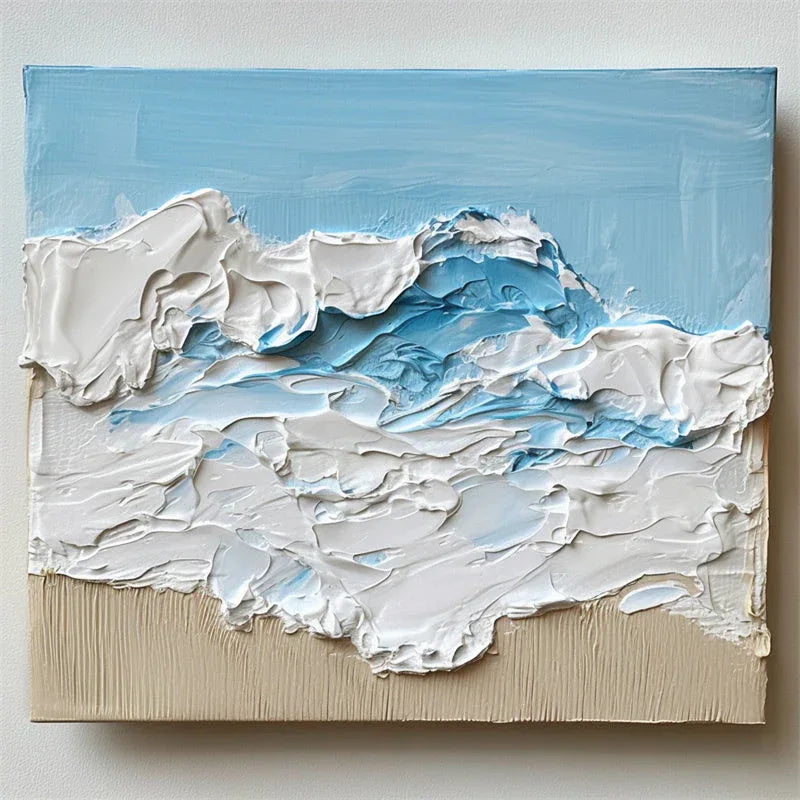 Azure Tides-Three Dimensional Thick Painted Seaside Wave Scenery Abstract Oil Painting Wall Art - artextured