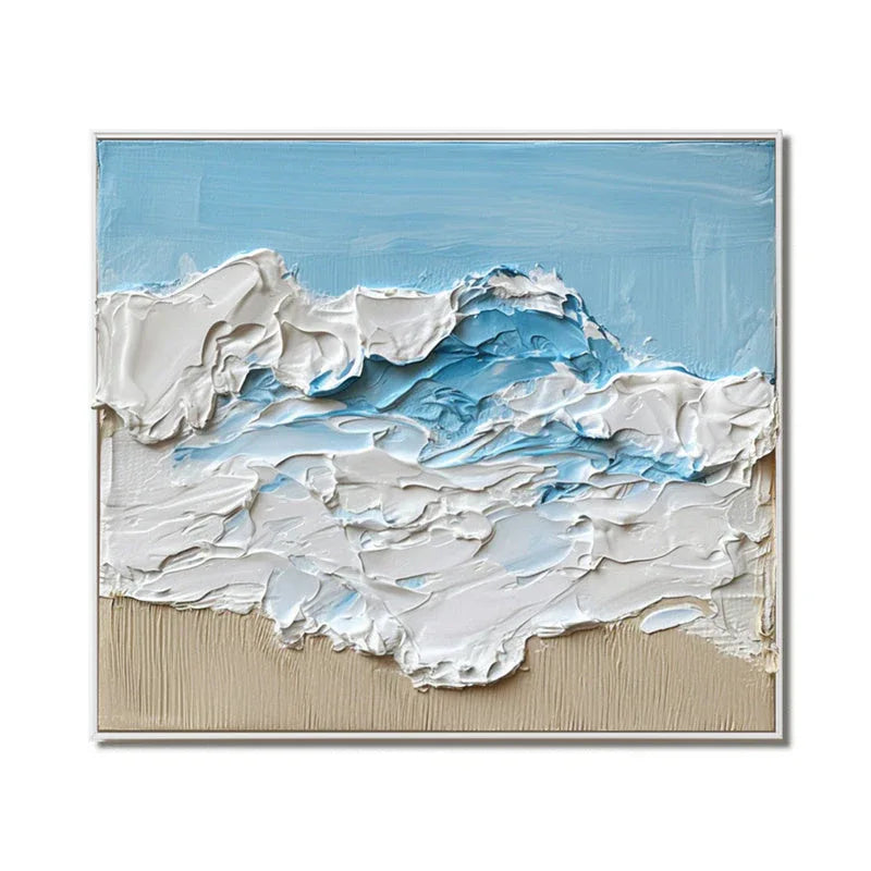 Azure Tides-Three Dimensional Thick Painted Seaside Wave Scenery Abstract Oil Painting Wall Art - artextured