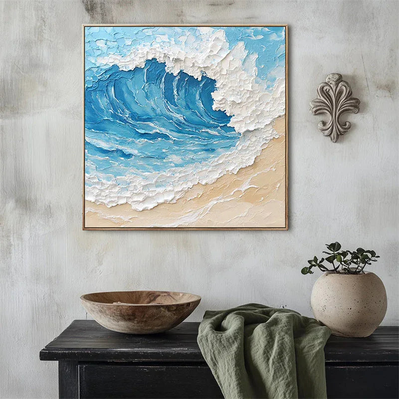 Ocean Surge-3D Natural Wind Texture Blue and White Wave Wall Art in Interior Design - artextured