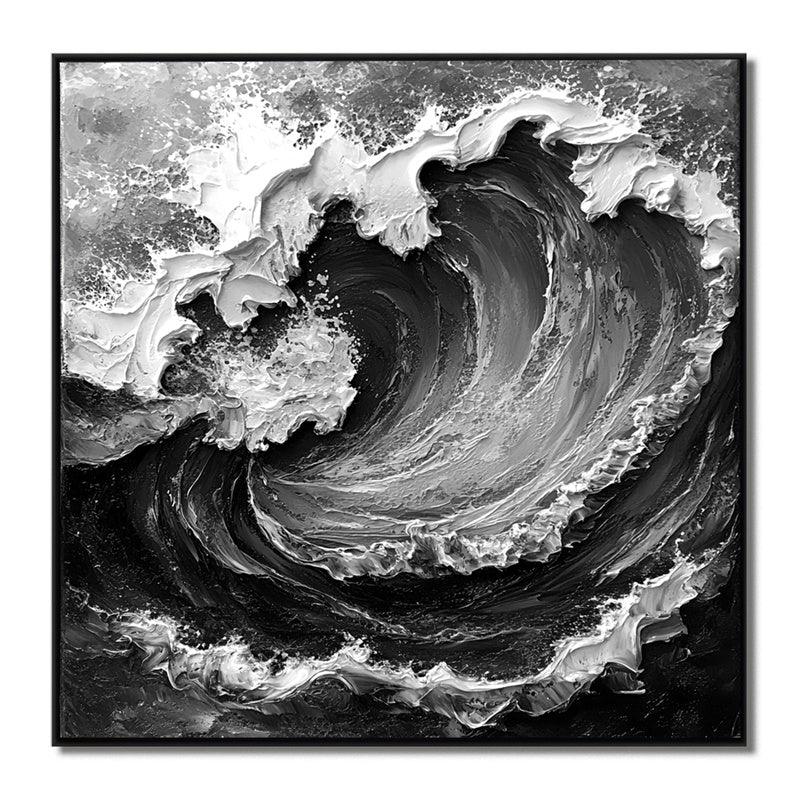 Powerful Wave - Stereoscopic Dynamic Black and White Wave Texture Oil Painting Wall Art - artextured