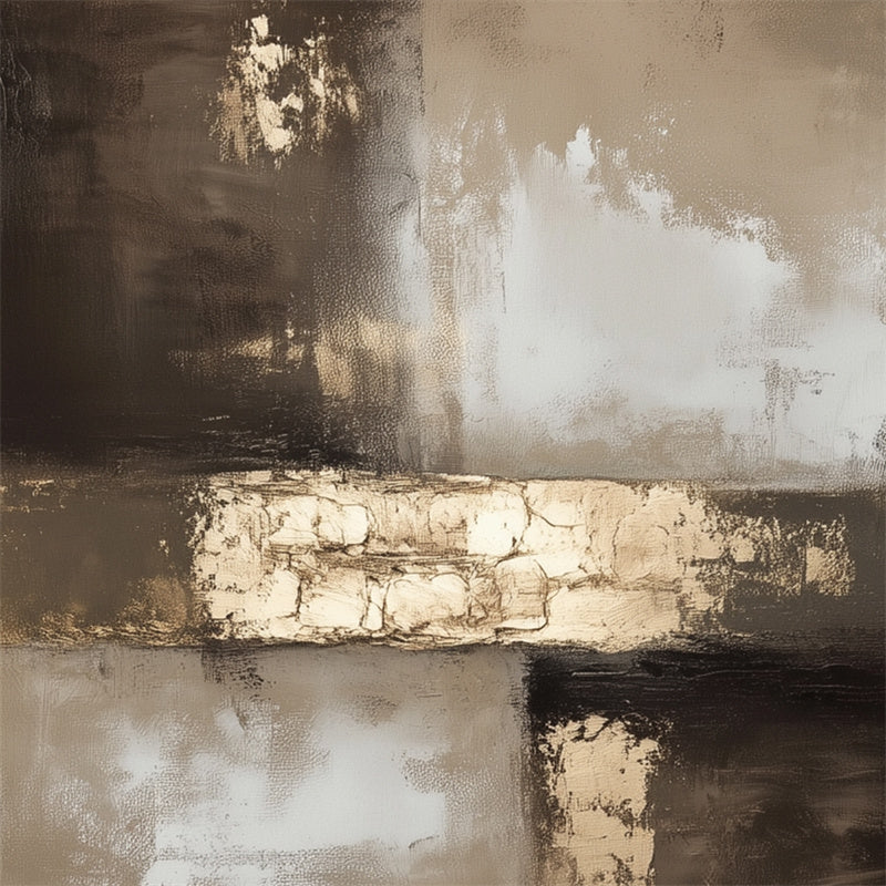 Golden Mirage-Abstract Oil Painting Wall Art With Minimalist Geometric Blocks and Hand Drawn Textures