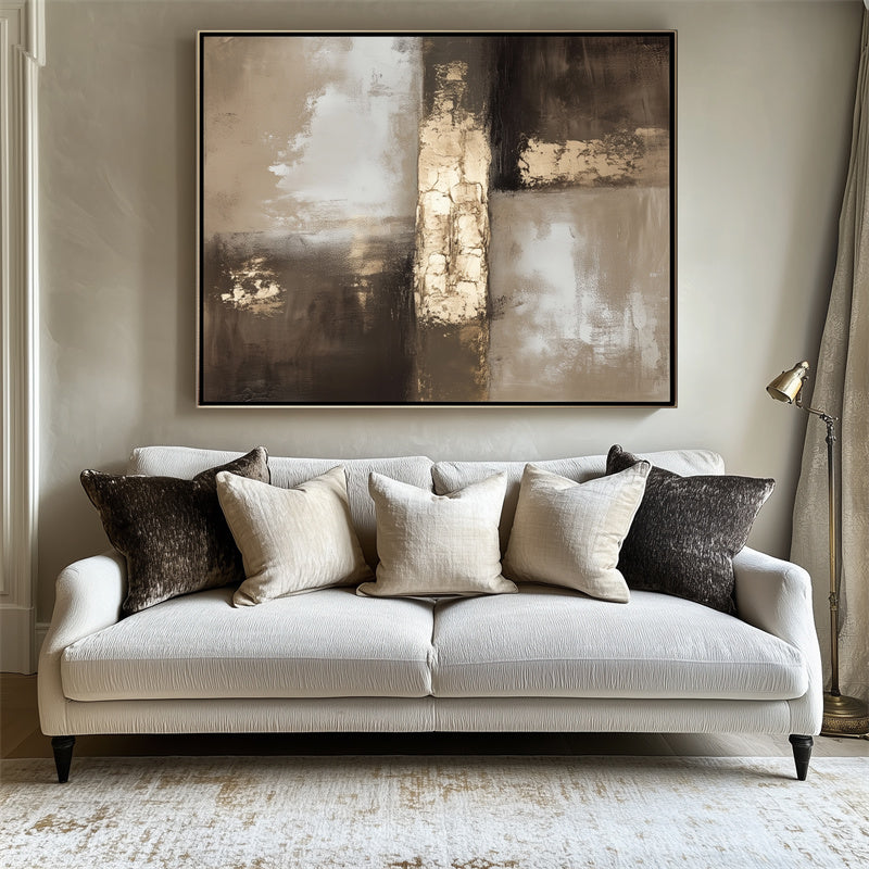 Golden Mirage-Abstract Oil Painting Wall Art With Minimalist Geometric Blocks and Hand Drawn Textures