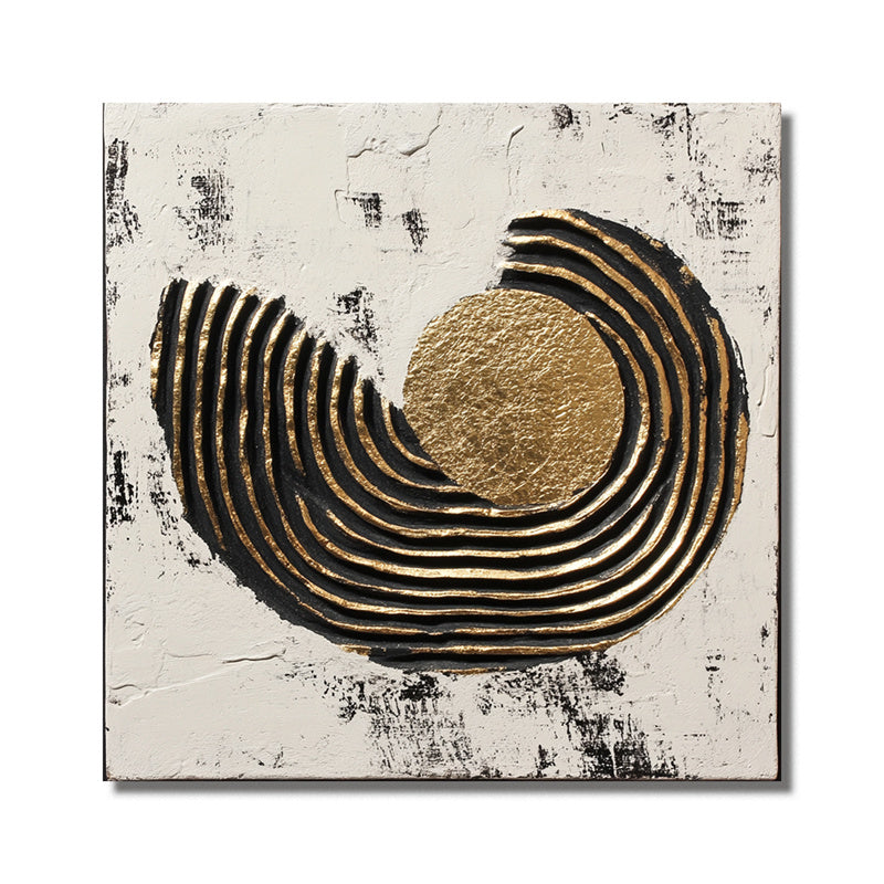 Celestial Swirl-Abstract Texture Wall Art With Geometric Lines Surrounding a Golden Circle