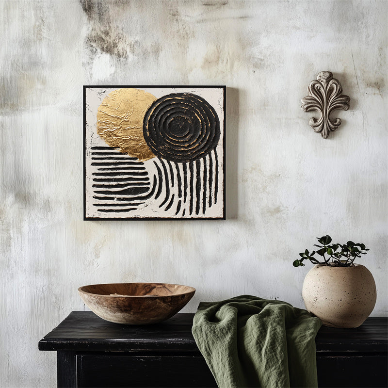 Lunar Eclipse Harmony-Modern Minimalist Black Gold Lunar Eclipse Geometric Abstract Wall Art