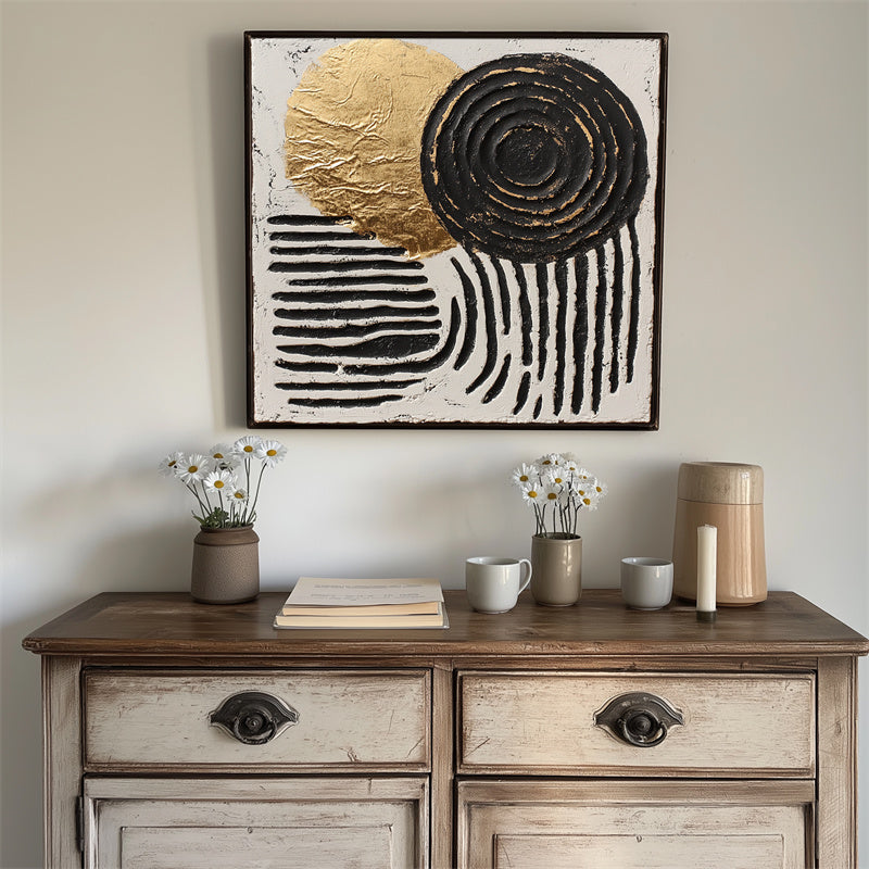 Lunar Eclipse Harmony-Modern Minimalist Black Gold Lunar Eclipse Geometric Abstract Wall Art