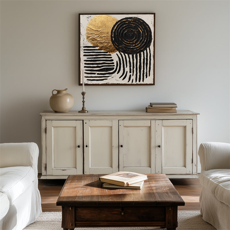 Lunar Eclipse Harmony-Modern Minimalist Black Gold Lunar Eclipse Geometric Abstract Wall Art