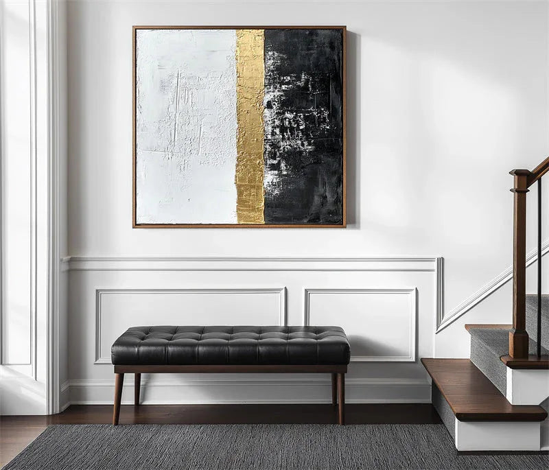 Golden Horizon Abstract Art-Hand Drawn Texture Black Gold White Abstract Minimalist Wall Art - artextured