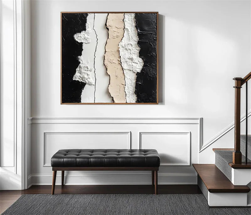 Abstract Contrast Symphony - Hand Drawn Texture Black and White Rice Three-Dimensional Minimalist Abstract Wall Art - artextured