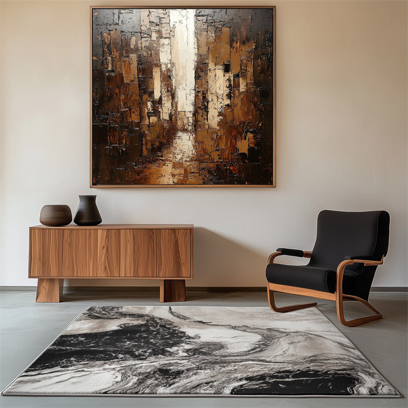 Golden Abstract Cityscape Art-Vertical Street and Lane Stacking Abstract Texture Wall Art in Modern Home Furnishings