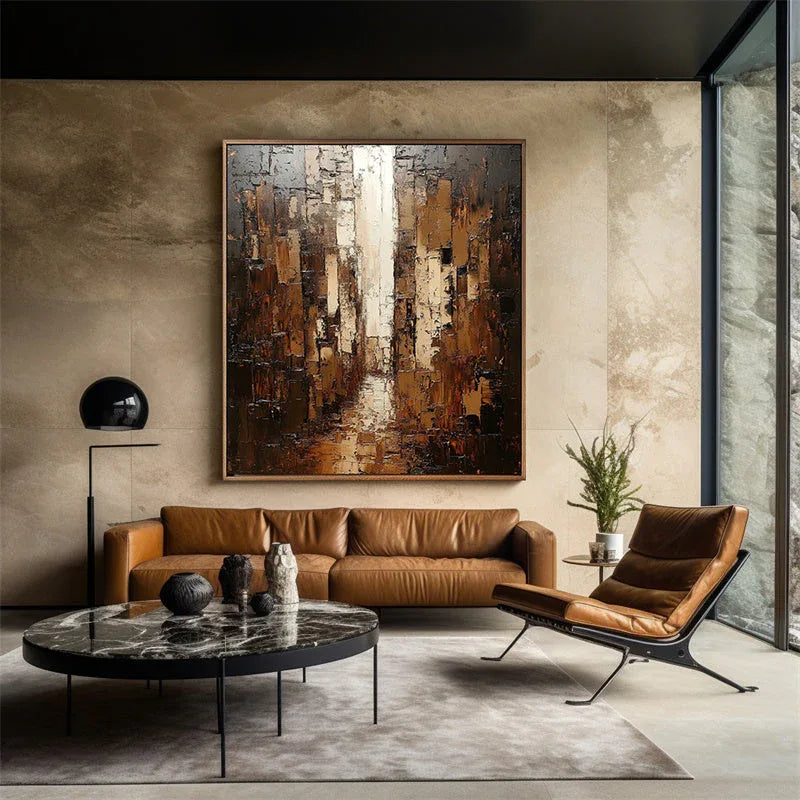 Golden Abstract Cityscape Art-Vertical Street and Lane Stacking Abstract Texture Wall Art in Modern Home Furnishings - artextured