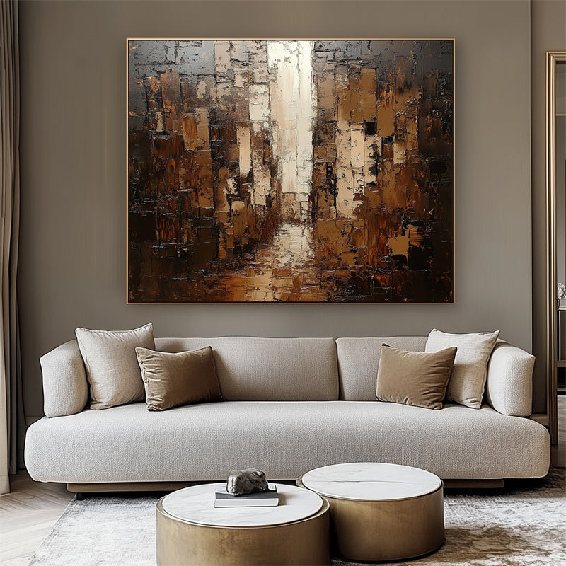 Golden Abstract Cityscape Art-Vertical Street and Lane Stacking Abstract Texture Wall Art in Modern Home Furnishings