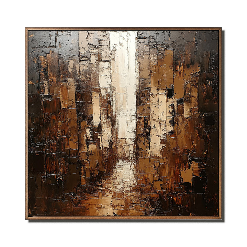 Golden Abstract Cityscape Art-Vertical Street and Lane Stacking Abstract Texture Wall Art in Modern Home Furnishings