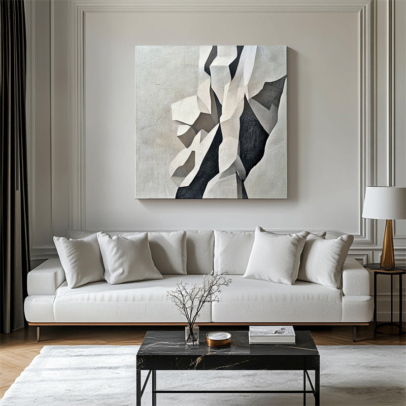 Fractured Elegance – Modern Minimalist 3D Geometric Space Abstract Oil Painting Wall Art