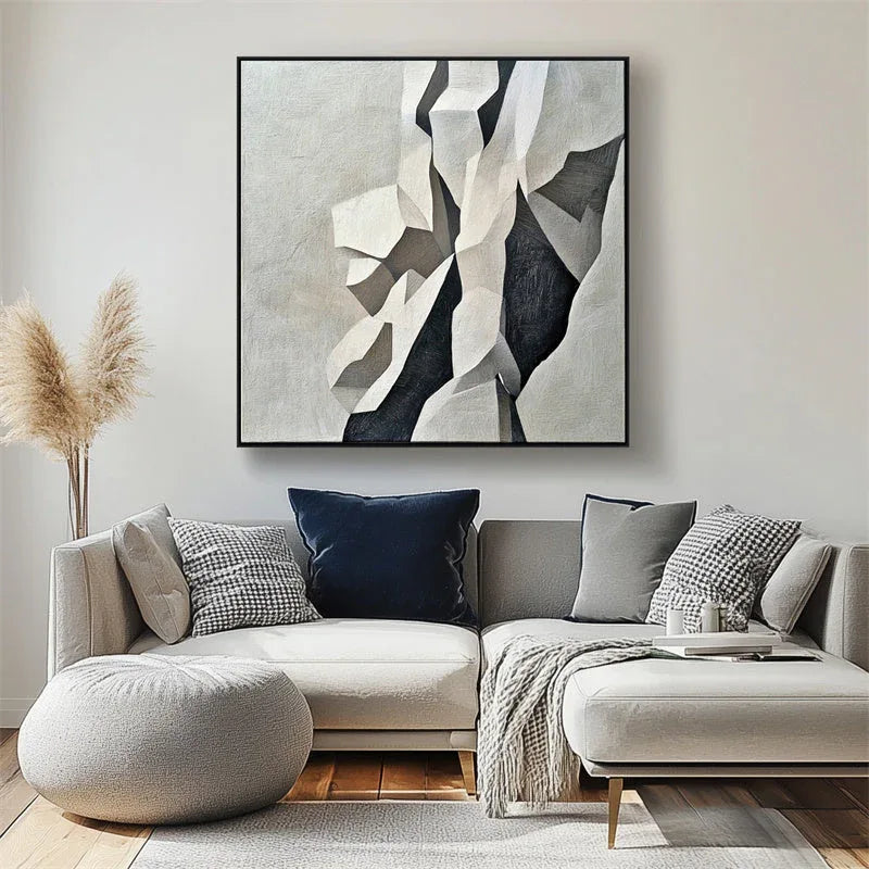 Fractured Elegance – Modern Minimalist 3D Geometric Space Abstract Oil Painting Wall Art - artextured