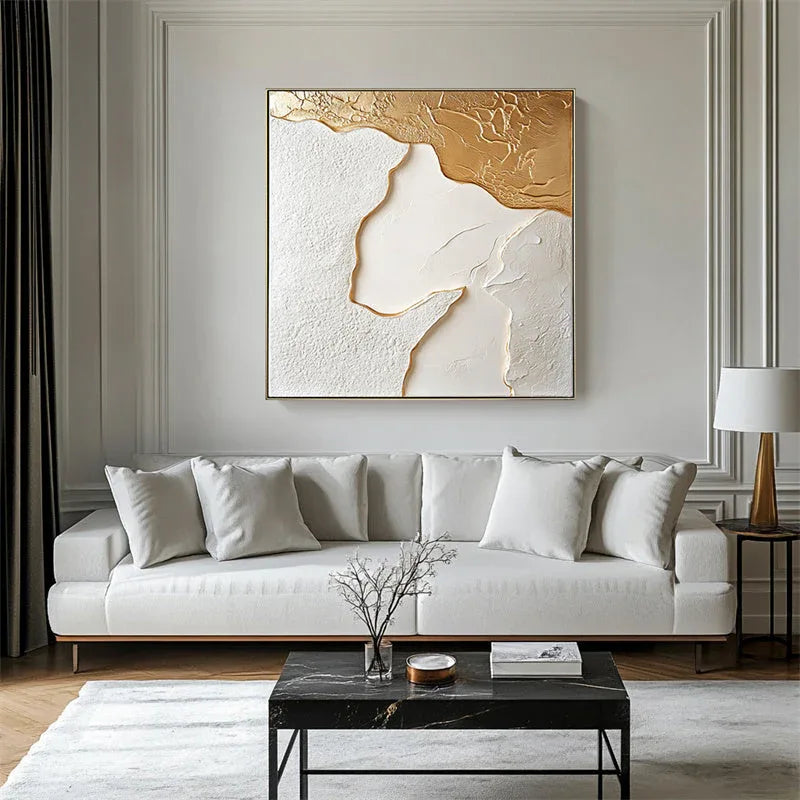 Golden Tide – Modern Minimalist Gold and White Flowing Relief Abstract Wall Art - artextured