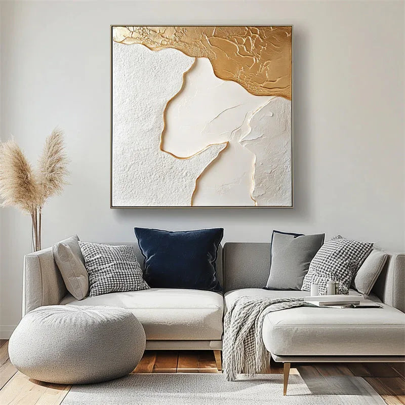 Golden Tide – Modern Minimalist Gold and White Flowing Relief Abstract Wall Art - artextured