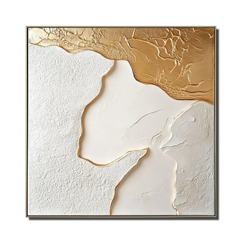 Golden Tide – Modern Minimalist Gold and White Flowing Relief Abstract Wall Art - artextured