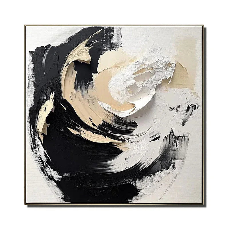Monochrome Swirl – Hand Drawn Three-Dimensional Abstract Rotating Vortex Texture Oil Painting Wall Art - artextured