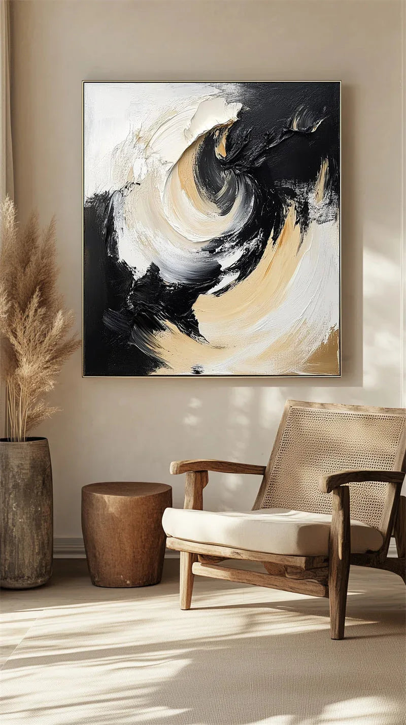 Golden Swirl Essence-Modern Interior Decoration Vortex Flow Abstract Oil Painting Wall Art - artextured