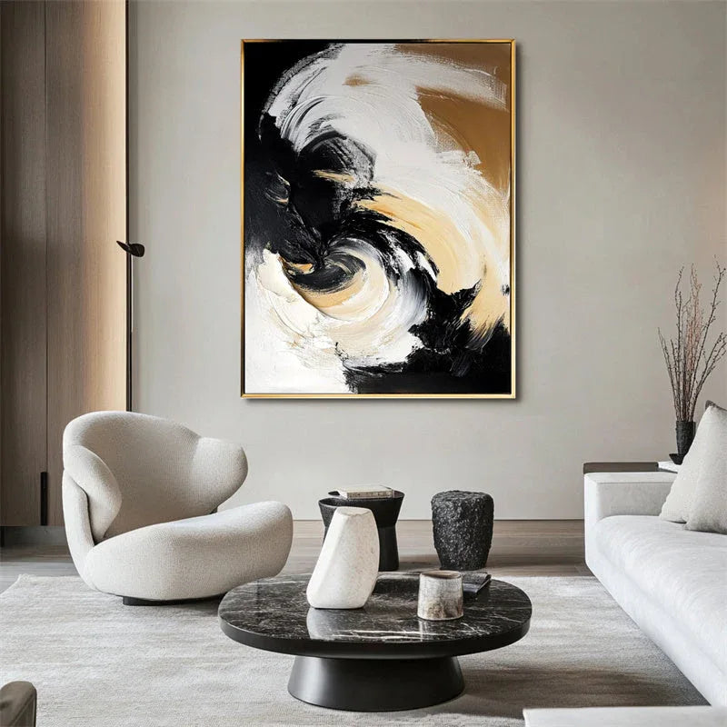Vortex of Motion-Hand Drawn Three-Dimensional Three Color Vortex Dynamic Abstract Oil Painting Wall Art - artextured