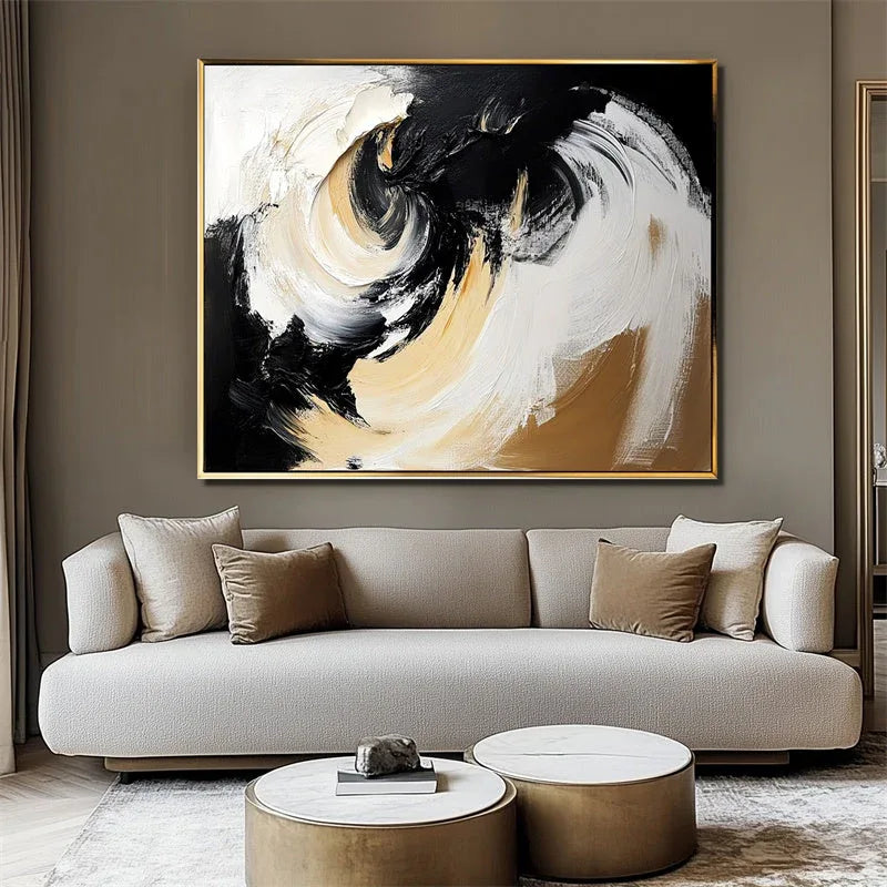 Vortex of Motion-Hand Drawn Three-Dimensional Three Color Vortex Dynamic Abstract Oil Painting Wall Art - artextured