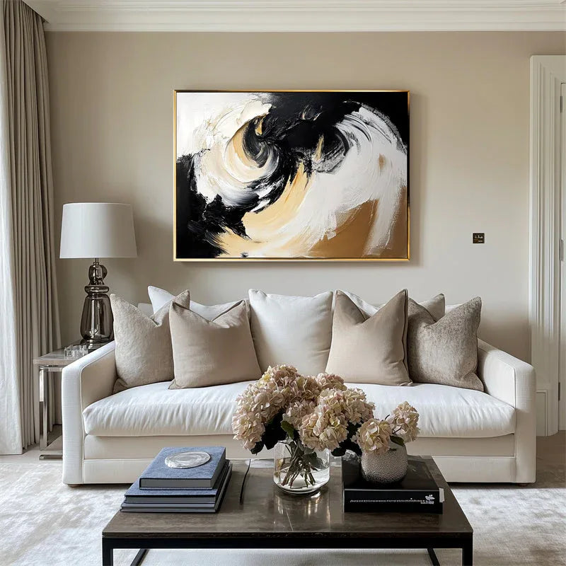 Vortex of Motion-Hand Drawn Three-Dimensional Three Color Vortex Dynamic Abstract Oil Painting Wall Art - artextured