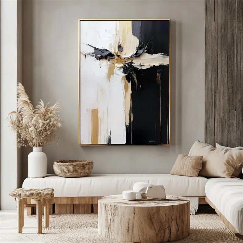 Modern Abstract Painting - Black, White, Gold Textured Canvas Wall Art - artextured