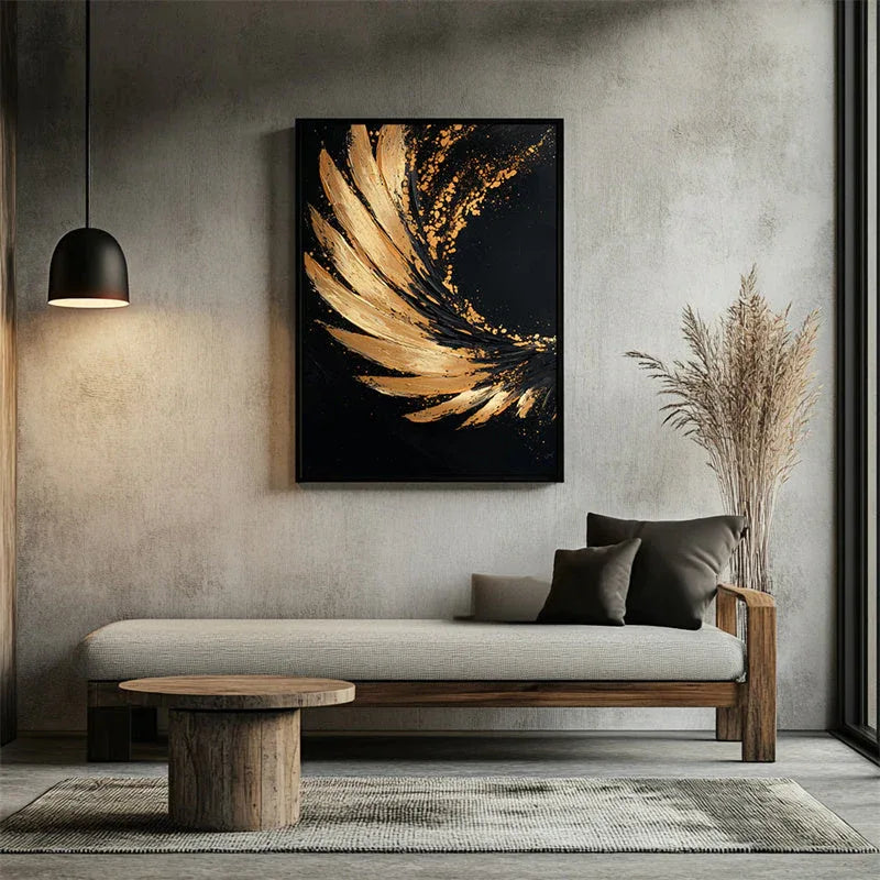 Golden Wings Abstract Art-Hand Drawn Texture Gold Wings Abstract Wall Art - artextured