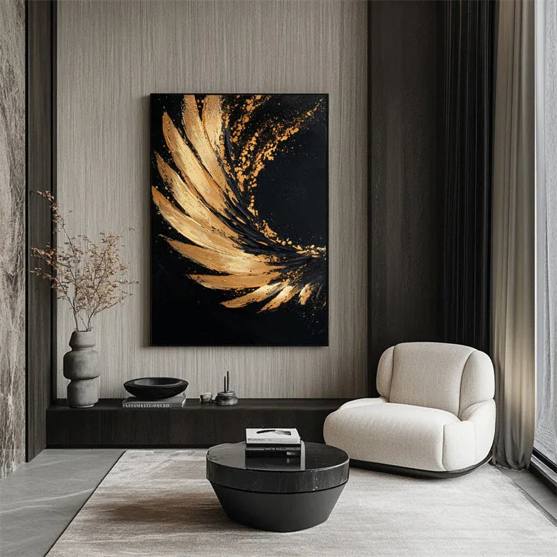 Golden Wings Abstract Art-Hand Drawn Texture Gold Wings Abstract Wall Art - artextured
