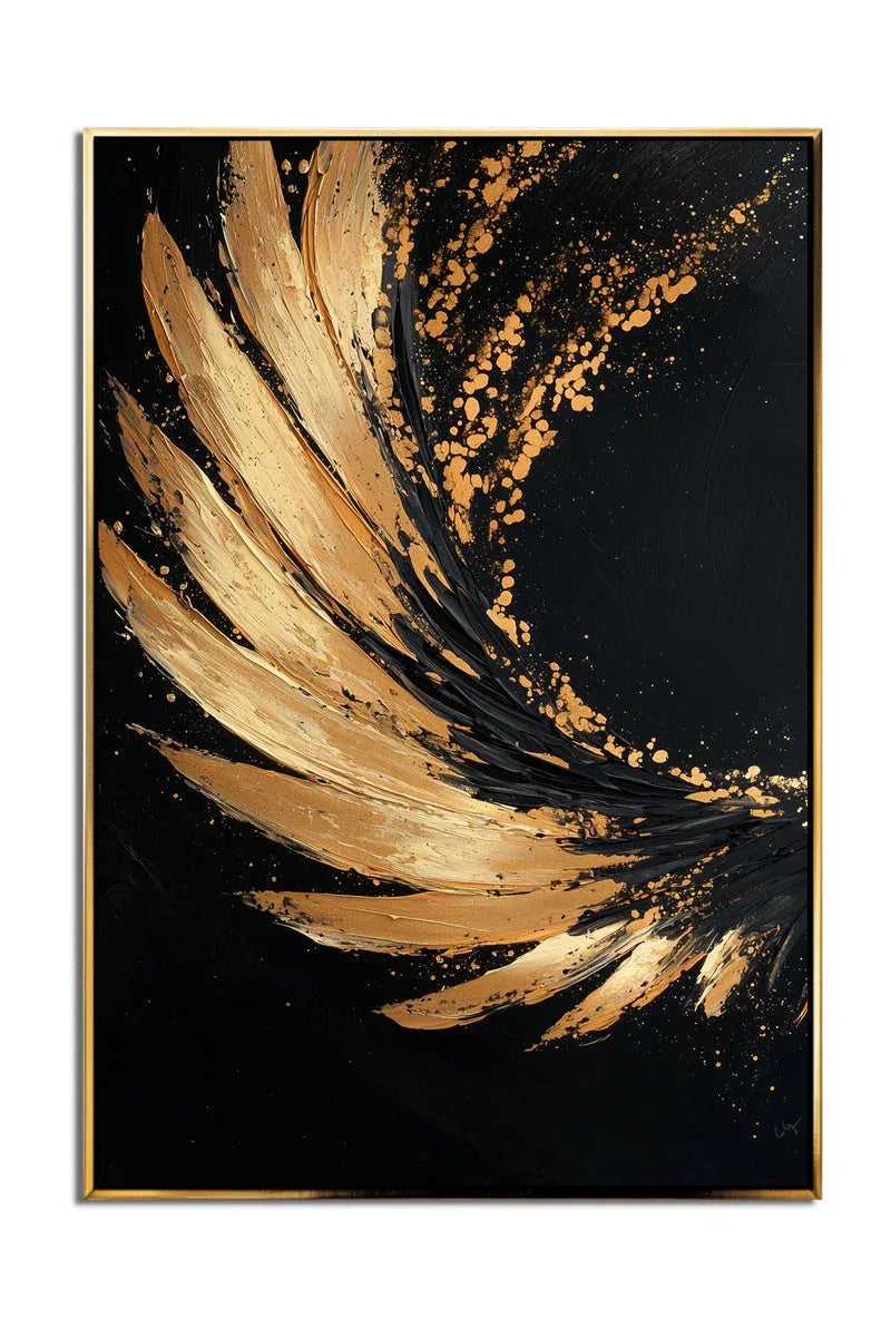 Golden Wings Abstract Art-Hand Drawn Texture Gold Wings Abstract Wall Art - artextured