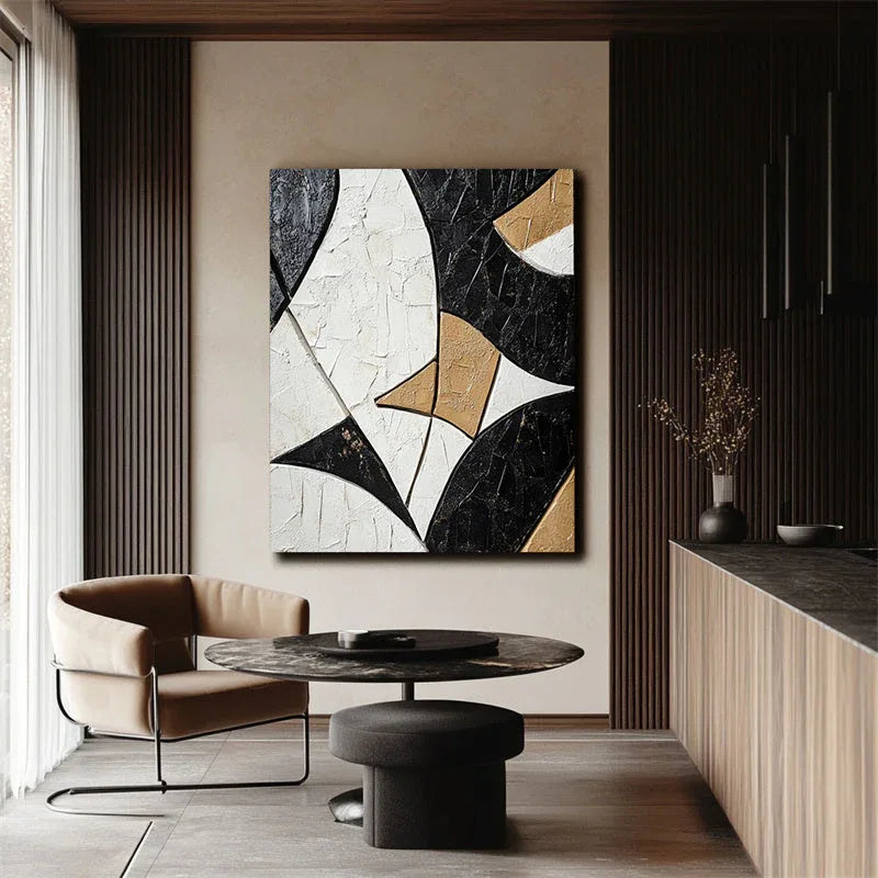 Geometric Harmony in Texture-Modern Minimalist 3D Curved Geometric Abstract Oil Painting Wall Art - artextured